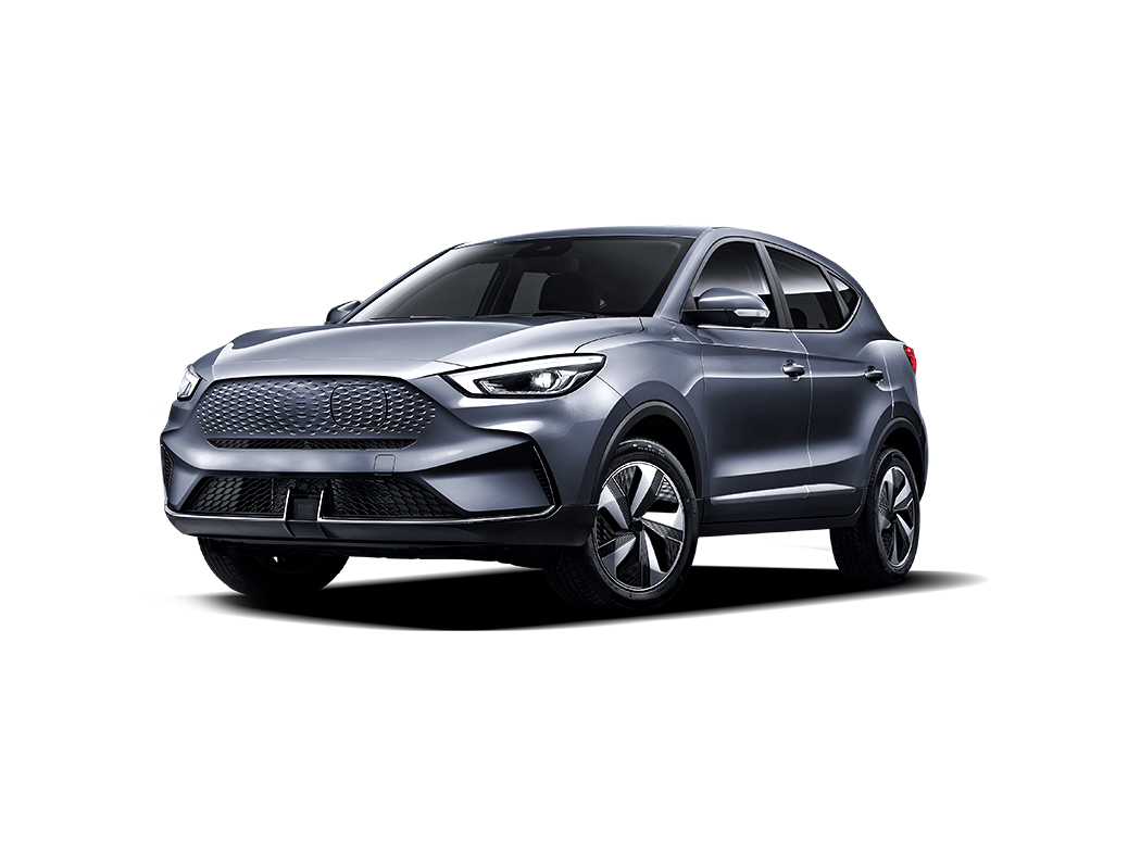 Silver compact SUV photographed from front-left, showcasing a bold grille and sleek headlights.