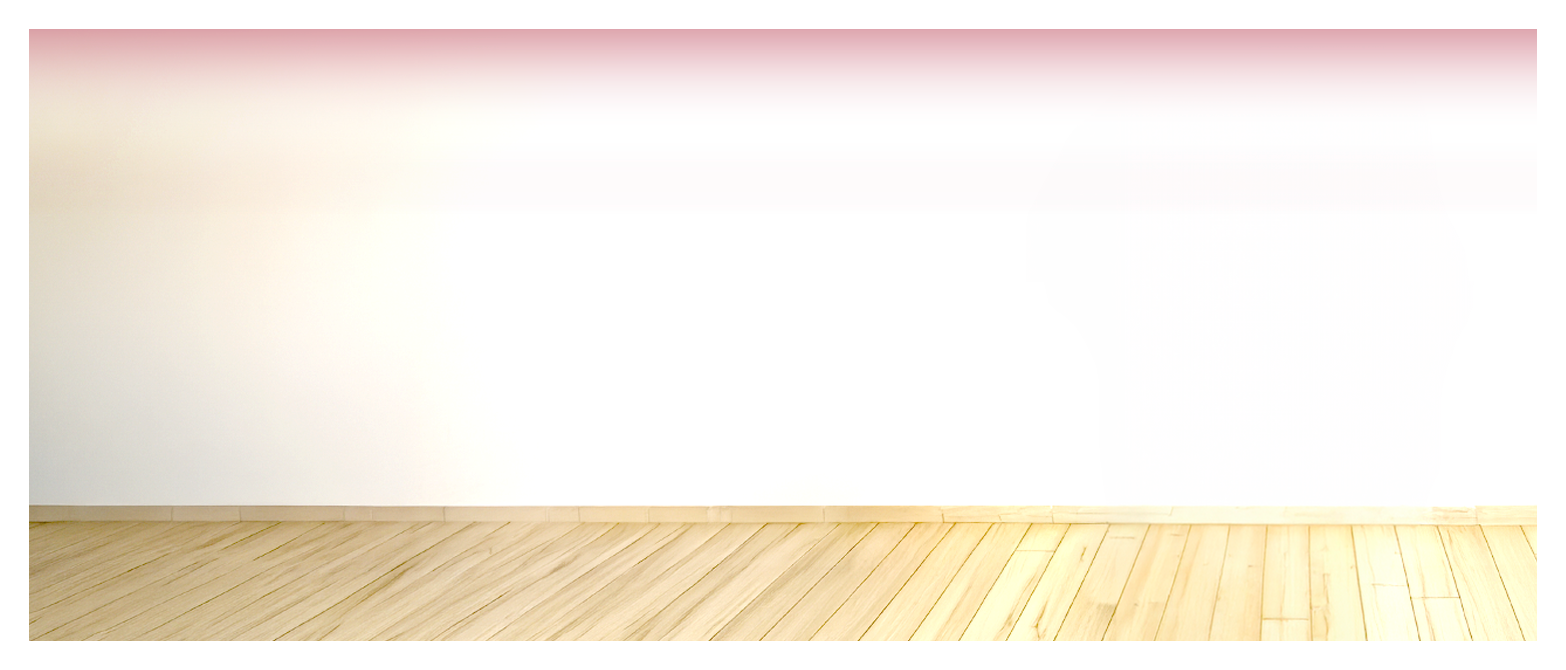 Minimal interior: white wall with a soft pink gradient at the top and light wooden floorboards below.