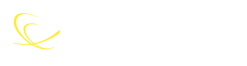 Yellow abstract logo on the left side of a white background.