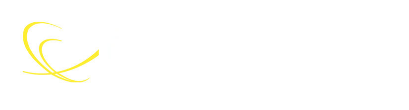 Yellow abstract logo on the left side of a white background.